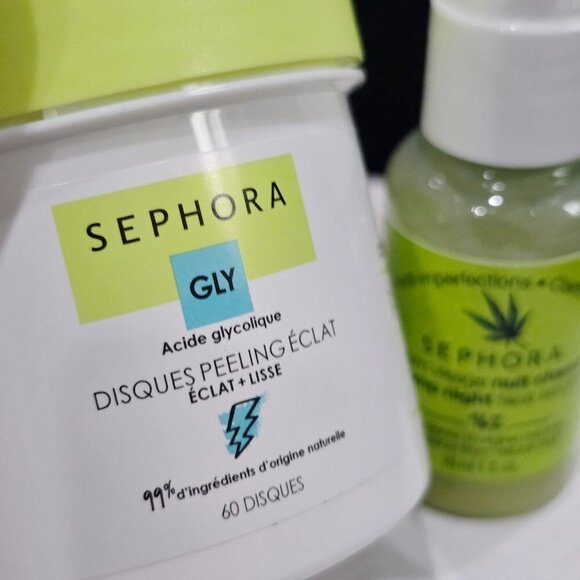 Sephora ✦ Glycolic Acid Peeling Discs + Hemp Night Serum ✦ Exfoliating Vegan Set - Picture 2 of 9